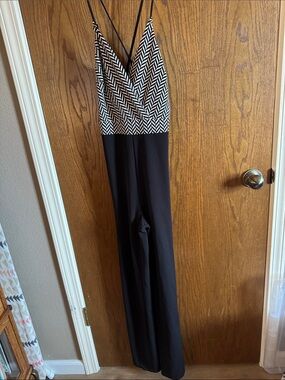 Black Wide-Leg Jumpsuit with Chevron Bodice